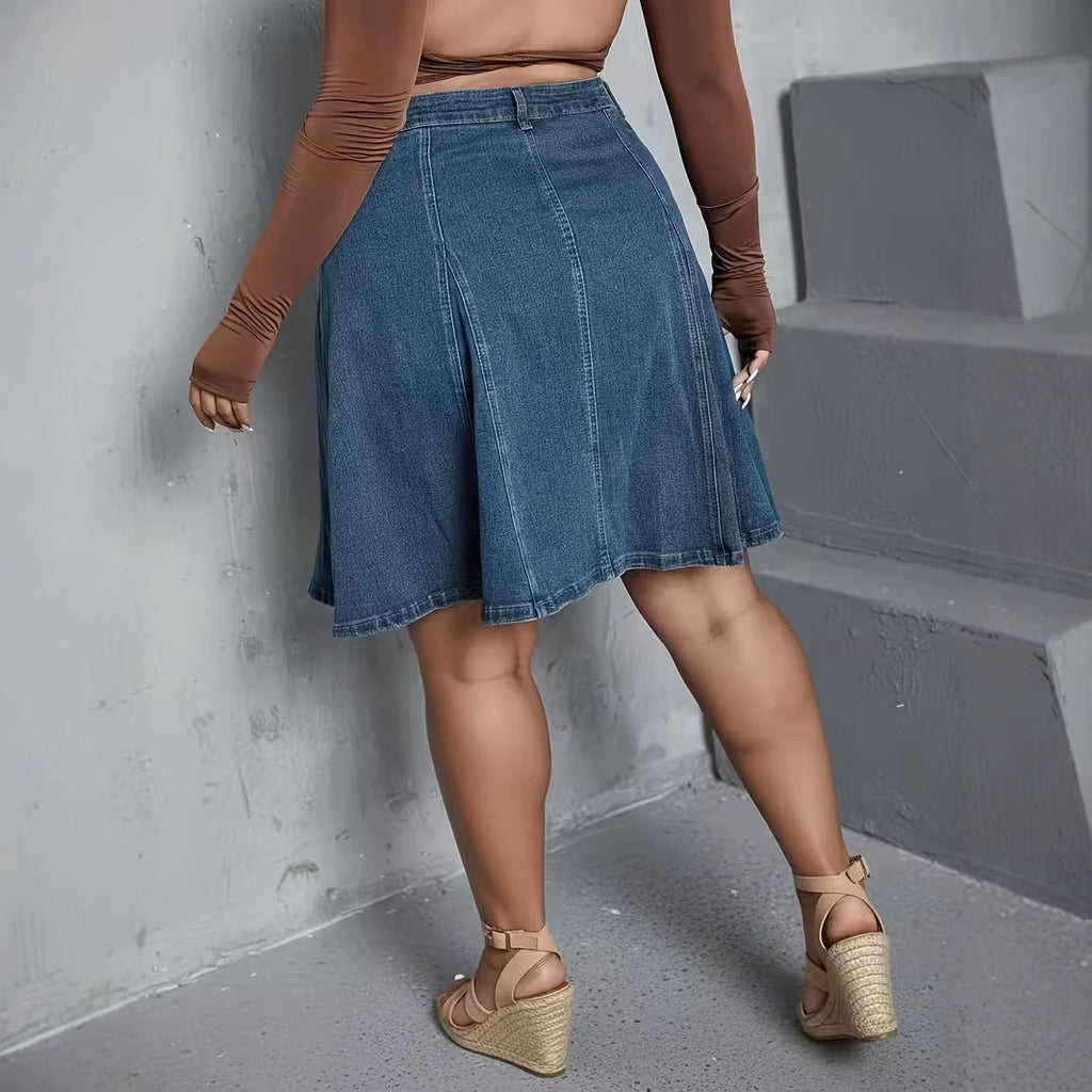 Summer Plus Size Women's Mid Waist Denim Skirt