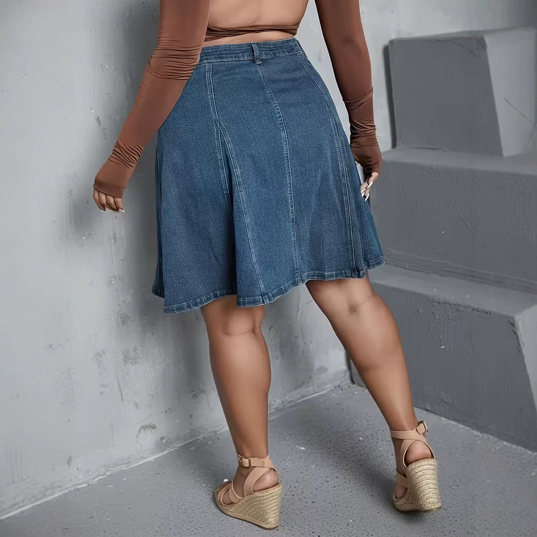Summer Plus Size Women's Mid Waist Denim Skirt