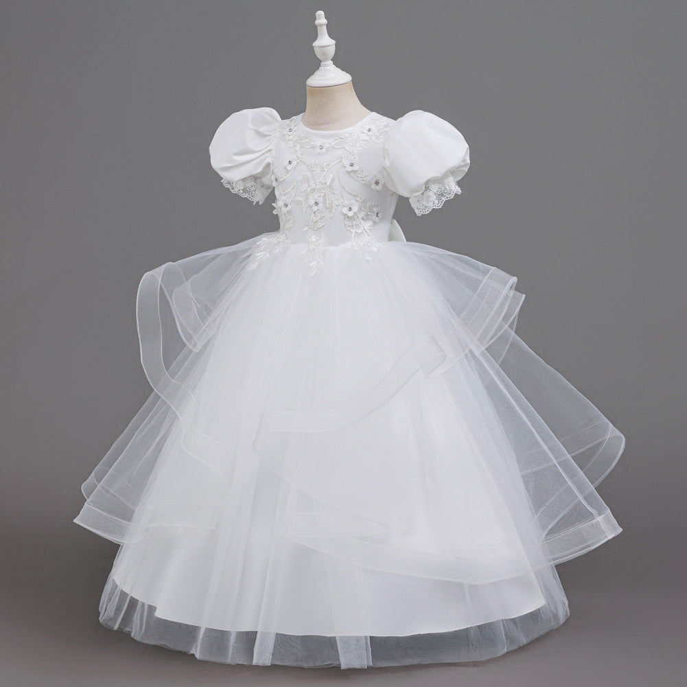 Kids Summer Beaded Wedding Princess Flower Girl Dress