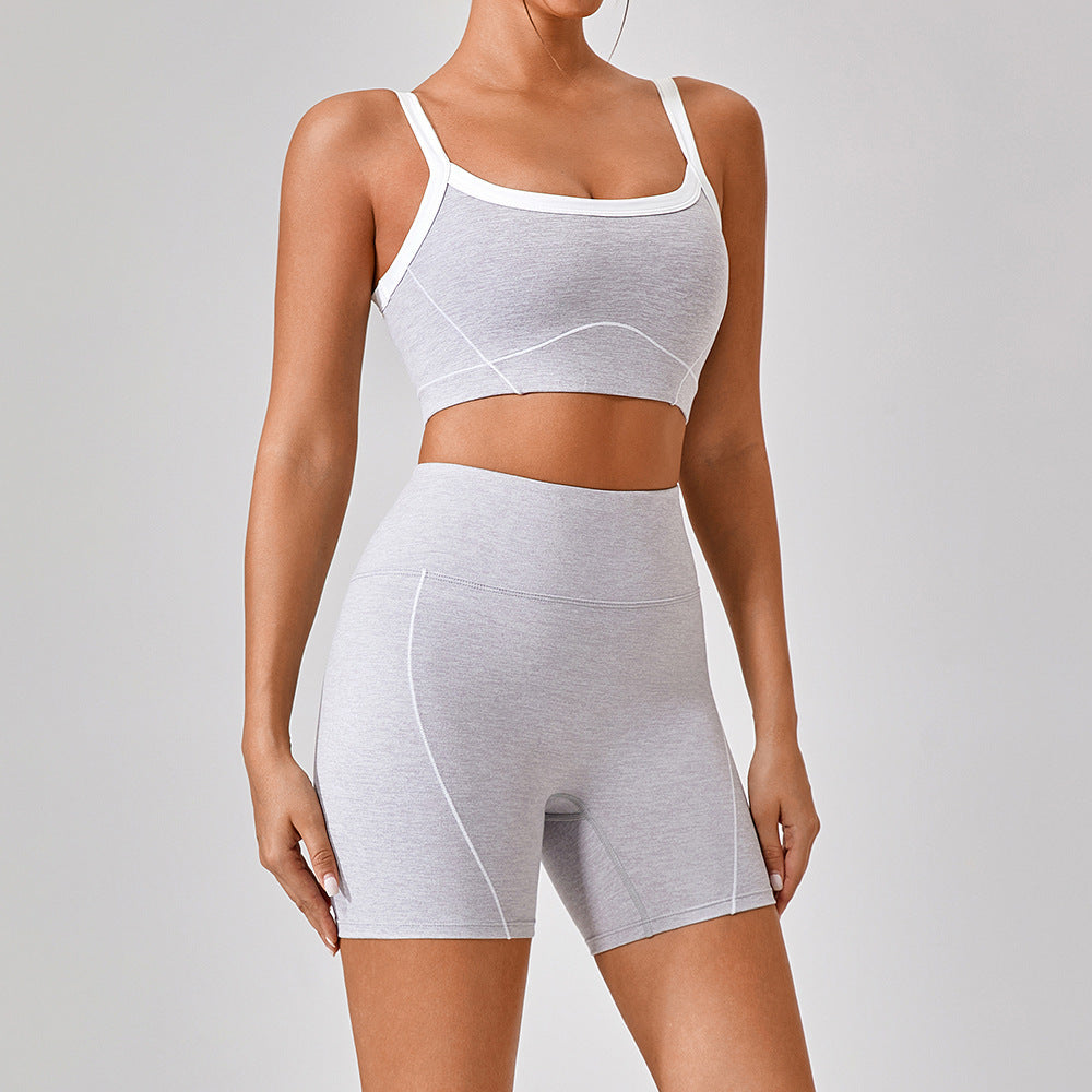 Women's Contrast Color Yoga Suit - Spaghetti Strap Fitness Set
