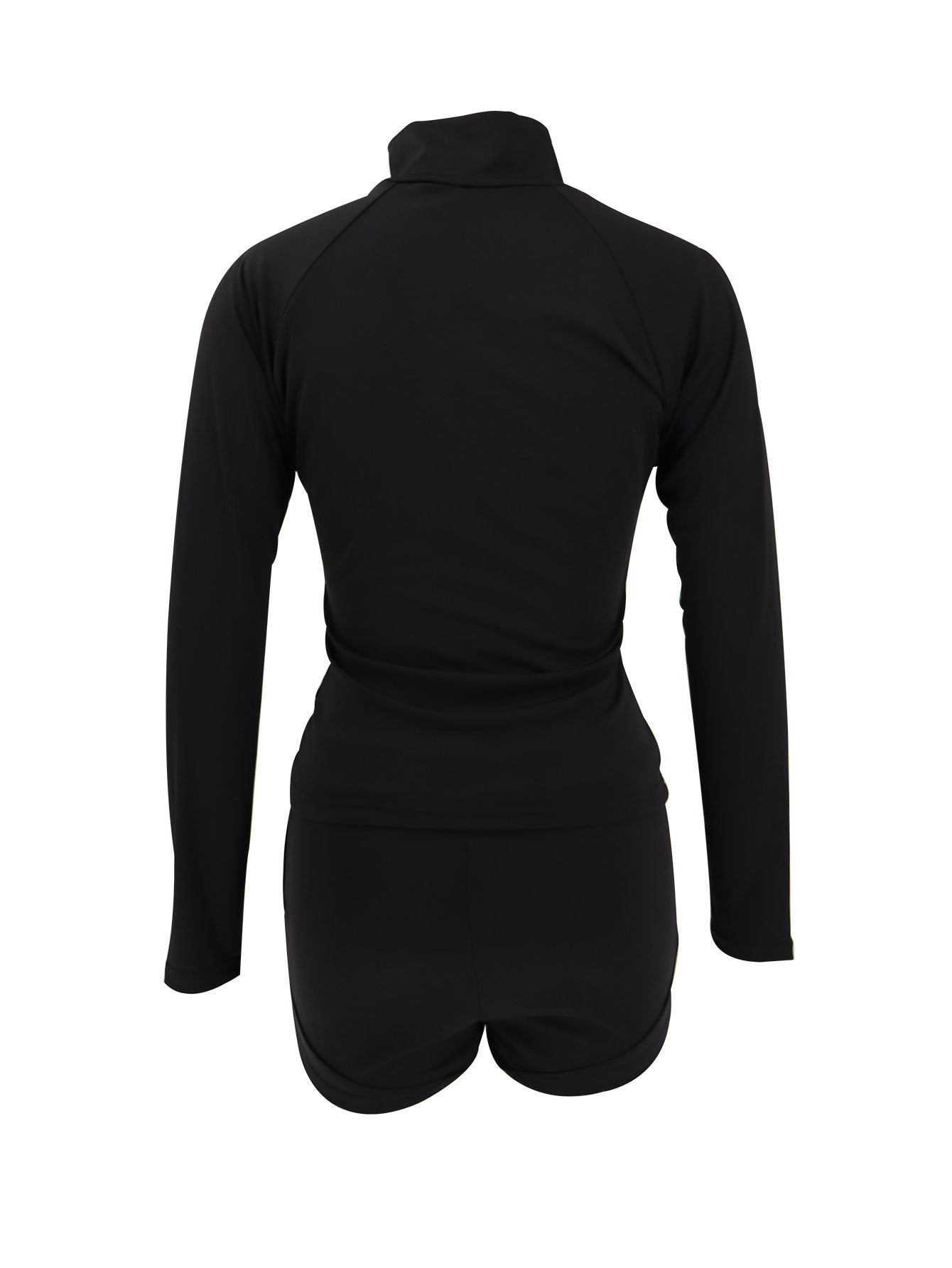 Women Stand Collar Long Sleeve Top And Shorts Two-Piece Set