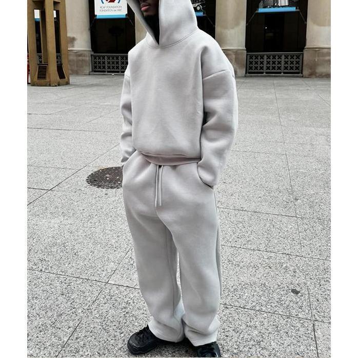 Men's Casual Solid Color Hooded Pullover Straight Pants