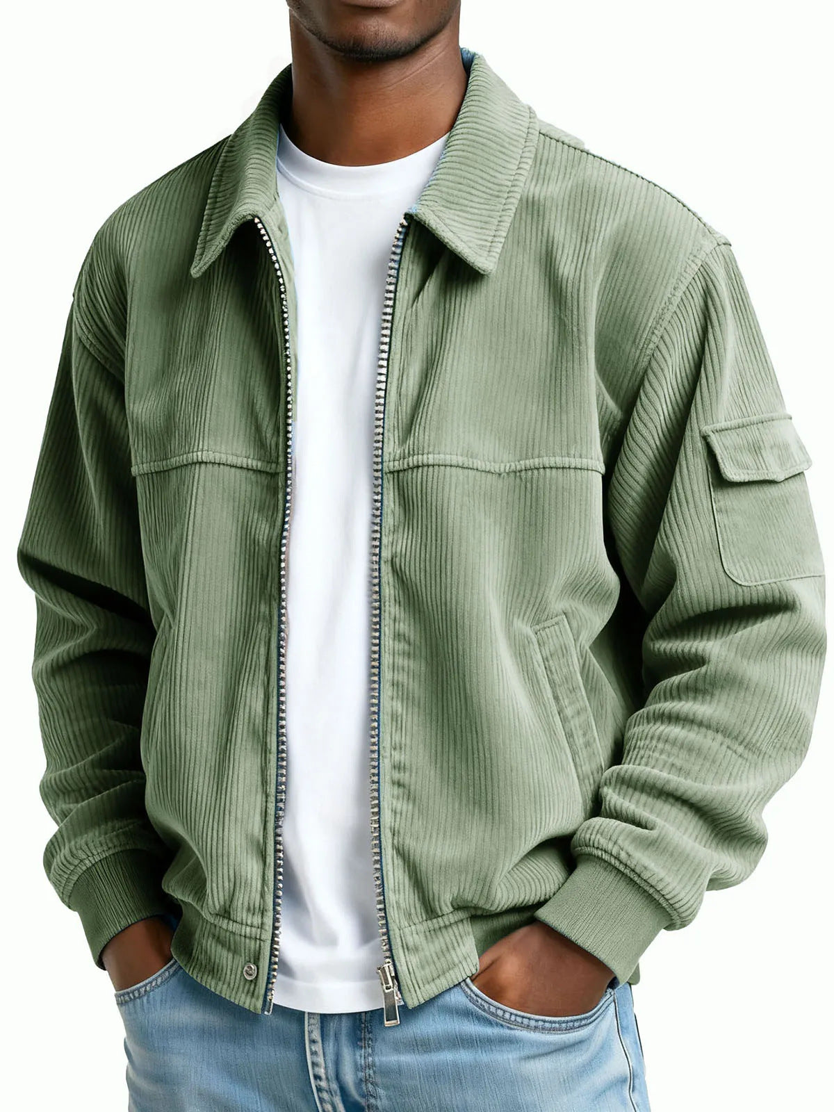 New Men's Retro Corduroy Fashion Casual Long Sleeve Pocket Jacket Men