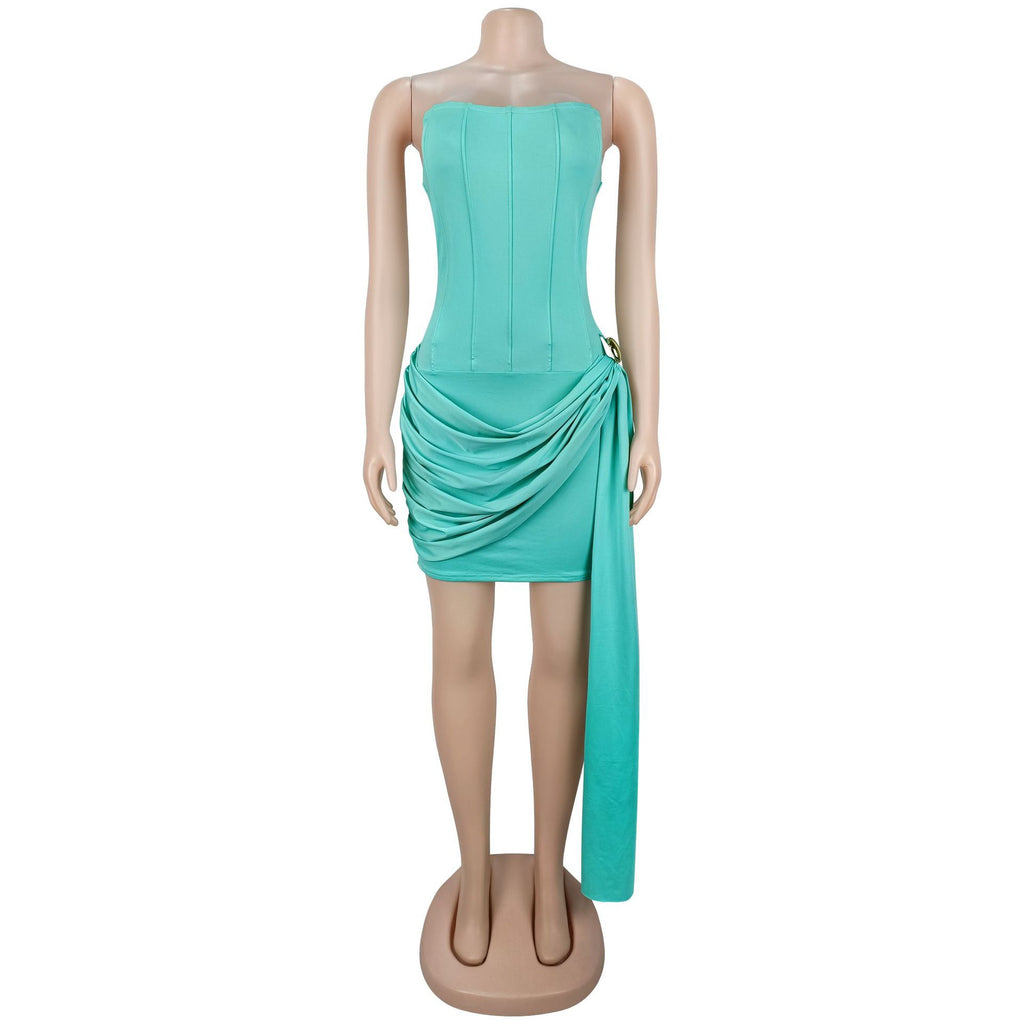 Women Sexy Strapless Backless Ribbon Dress