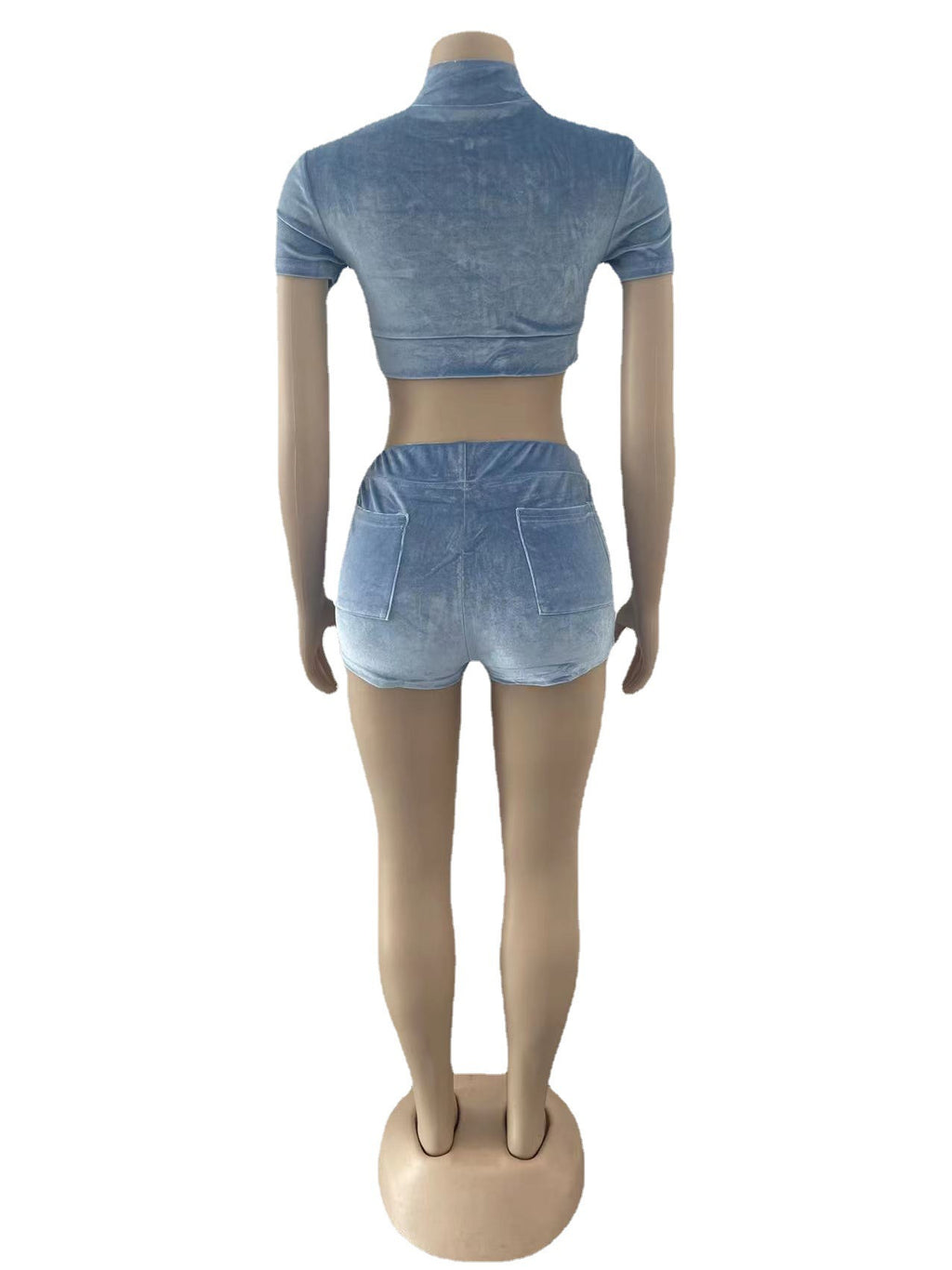 Women's Fashion Short Sleeve Velvet Fabric Two-Piece Shorts Set