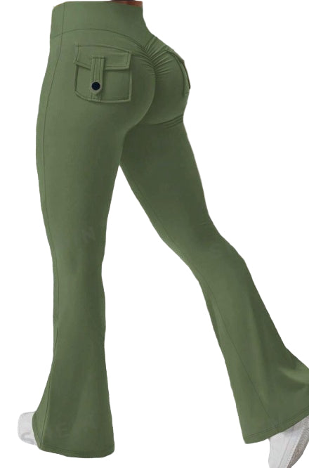 Women's Scrunch Butt Yoga Flared Pants - High Waist Workout Leggings with Pockets