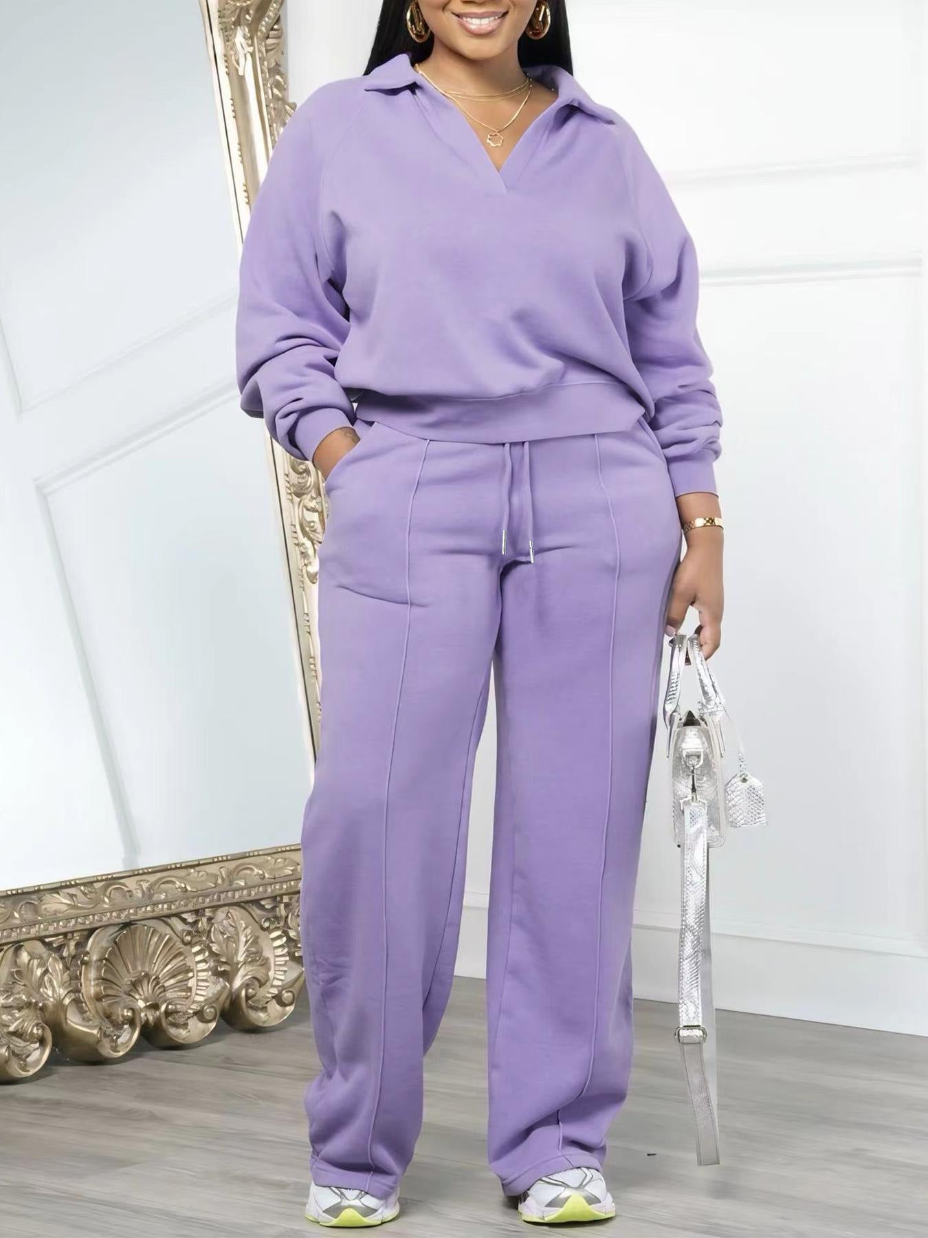 Fashion Casual Loose Solid Color Out Sports Thickening Women's Pants Suit