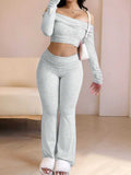 Women Off-The-Shoulder Long-Sleeved Top And Trousers Two-Piece Set