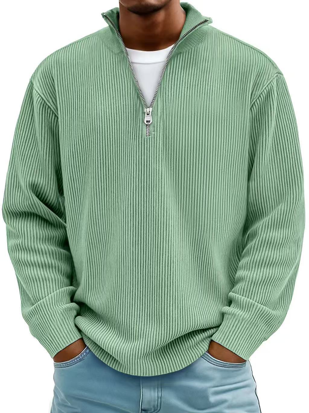 Men's Corduroy Zipper Stand Collar Sweatshirt - Casual Polo Top