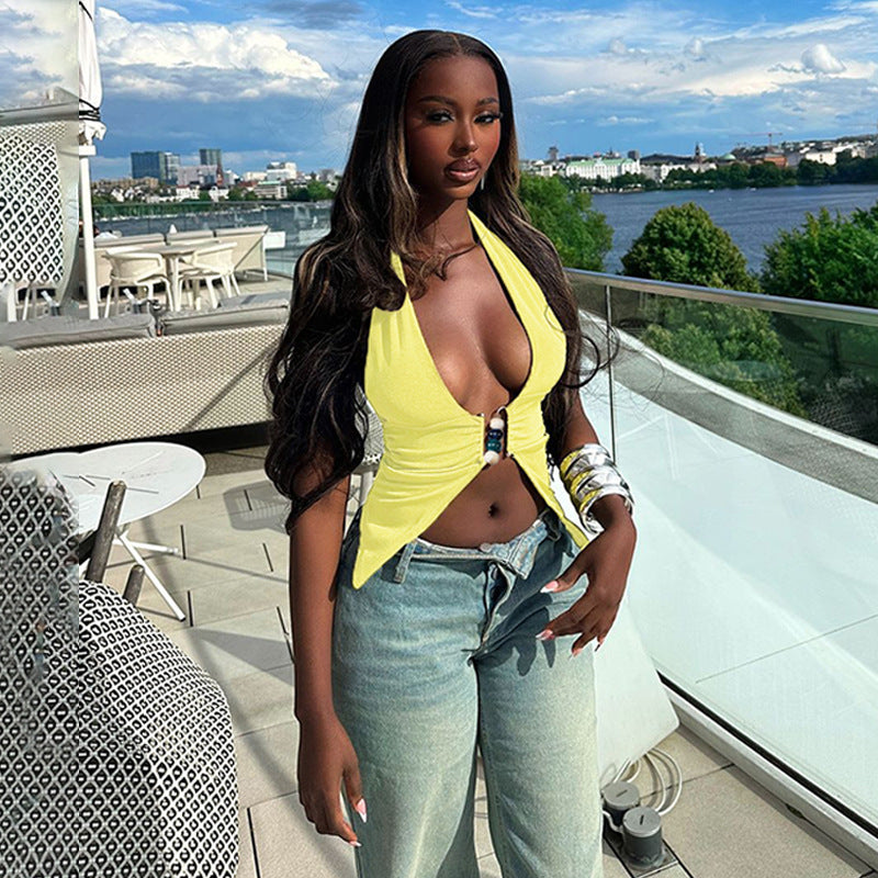 Solid Color Halter Neck Sexy Vest Fashion Slim Top