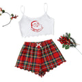 Women's Christmas Pajama Set - Sleeveless Shorts Silk Homewear