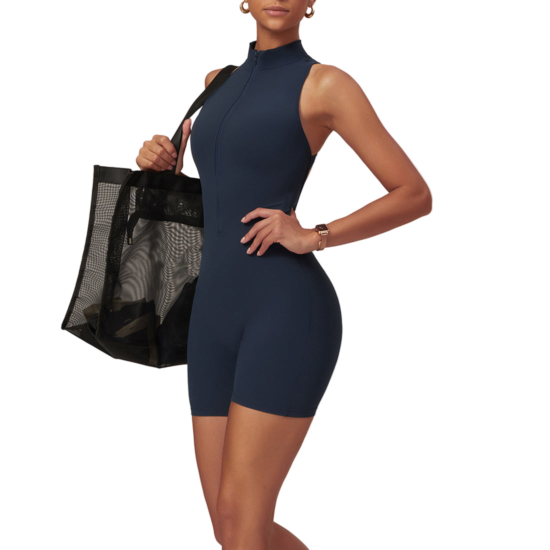 Women's Backless Yoga Jumpsuit with Zipper - Summer Bodysuit