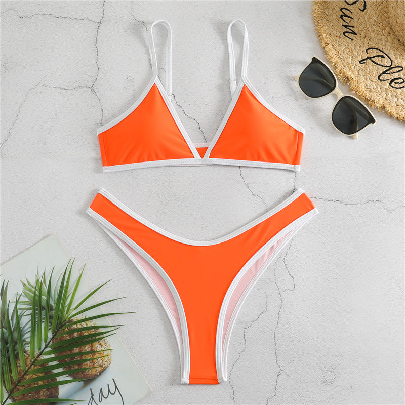 Luxe Triangle Bikini Set — Solid Color Split Two-Piece Swimsuit