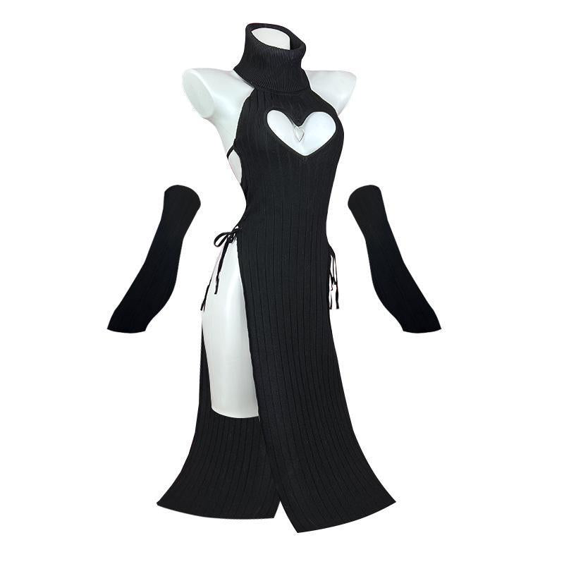 Women's Solid Color Casual Versatile Heart-shaped High-neck Cheongsam Dress