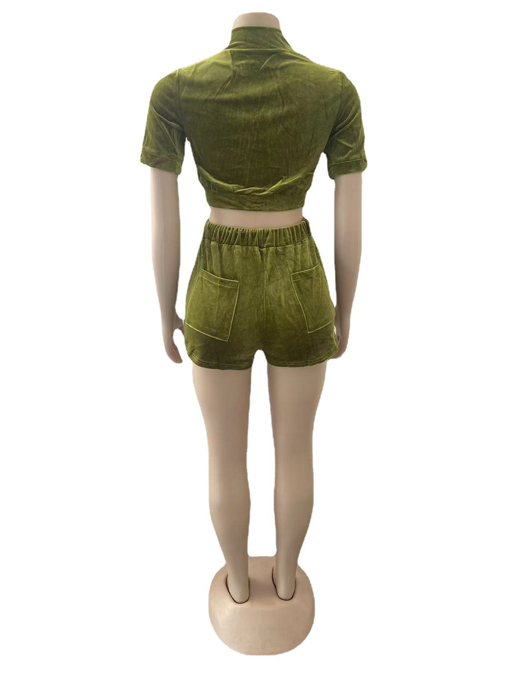 Women's Fashion Short Sleeve Velvet Fabric Two-Piece Shorts Set
