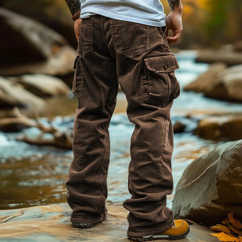 Men's Retro Cargo Pants - Multi-Pocket Corduroy Trousers