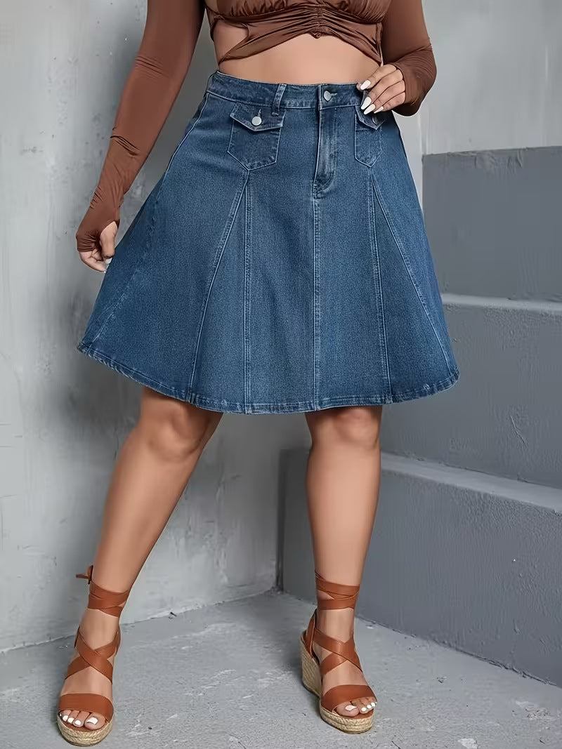Summer Plus Size Women's Mid Waist Denim Skirt