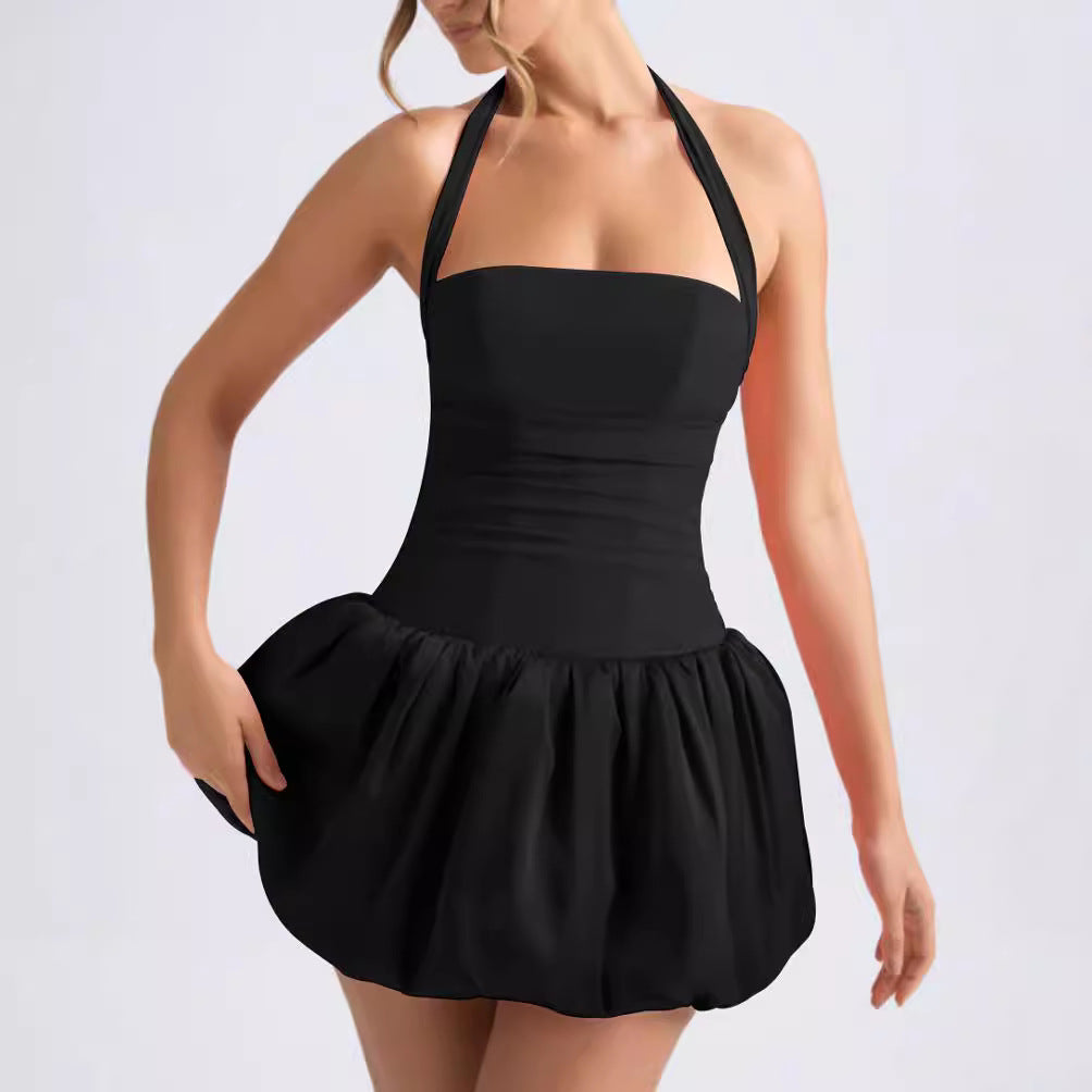 Women Summer Pleated Backless Sexy Lace-Up Off-Shoulder Dress