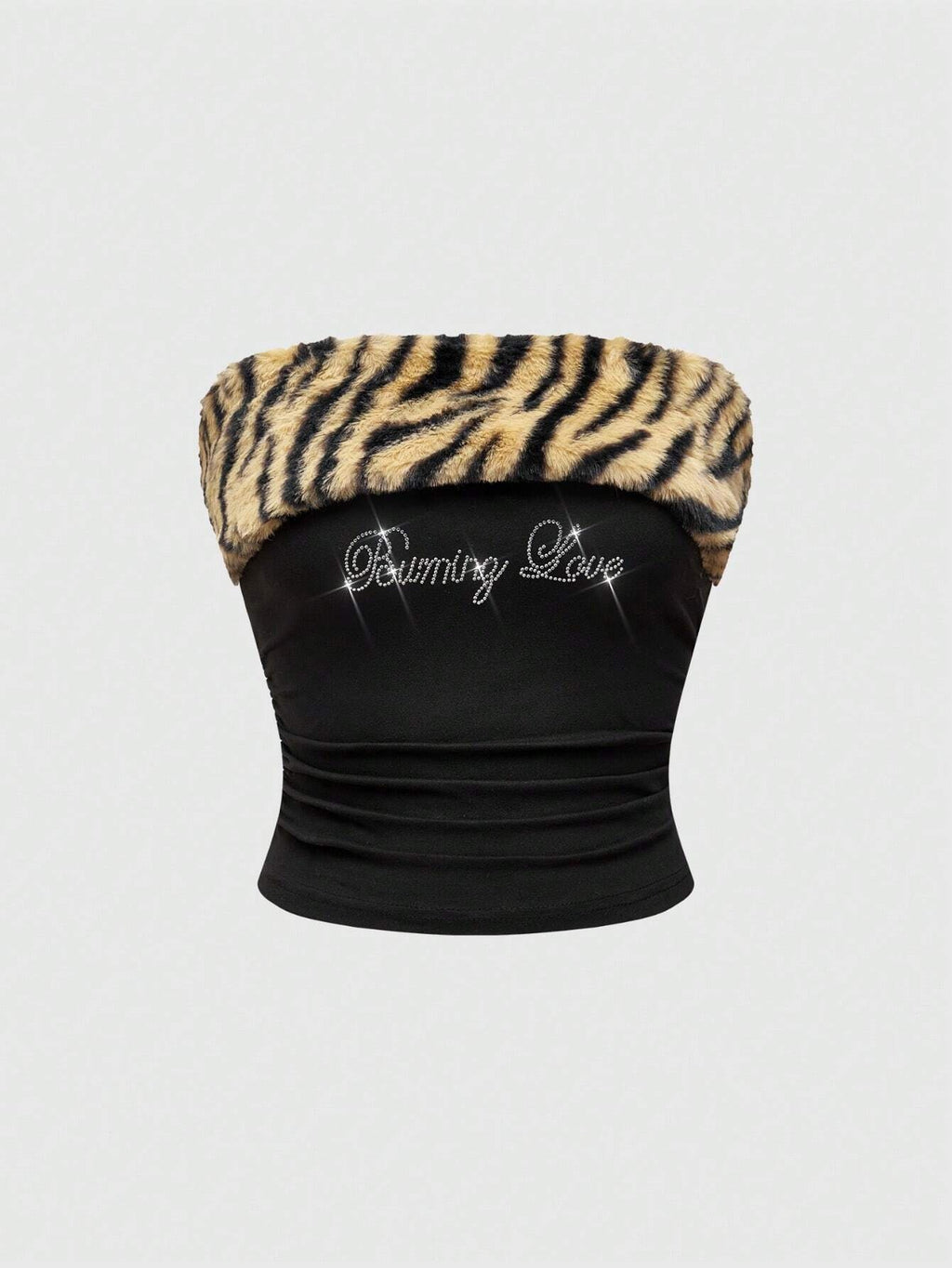 Women Sexy Letter Beaded Leopard Print Crop Top Strapless Tank Top