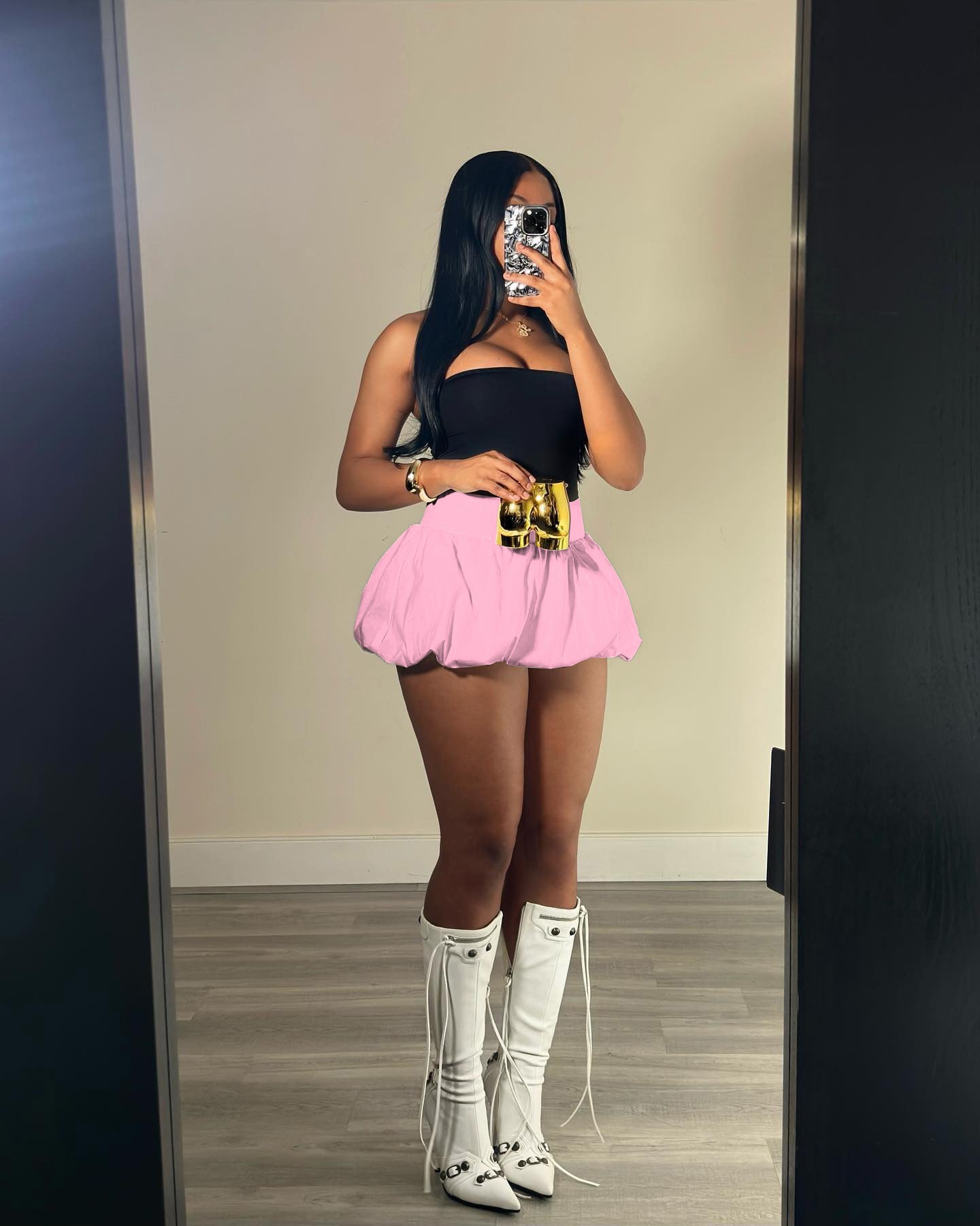 Women's Solid Stretch Bubble Skirt — Pleated Mini Skirt