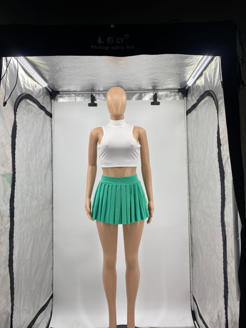 Women'S Summer Solid Color Sexy Mini Pleated Skirt