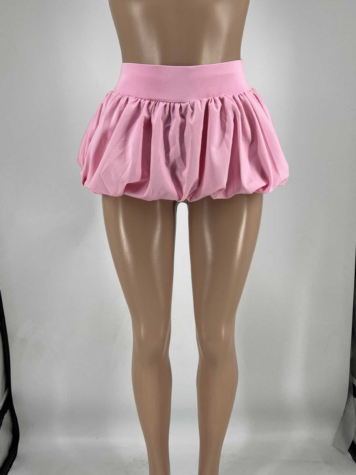 Women's Solid Stretch Bubble Skirt — Pleated Mini Skirt