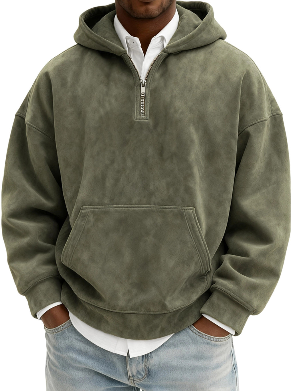 Hoodie Half Zipper Solid Color Loose Sweater
