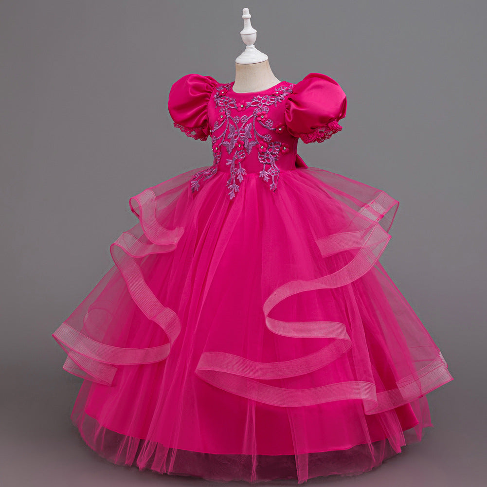 Kids Summer Beaded Wedding Princess Flower Girl Dress