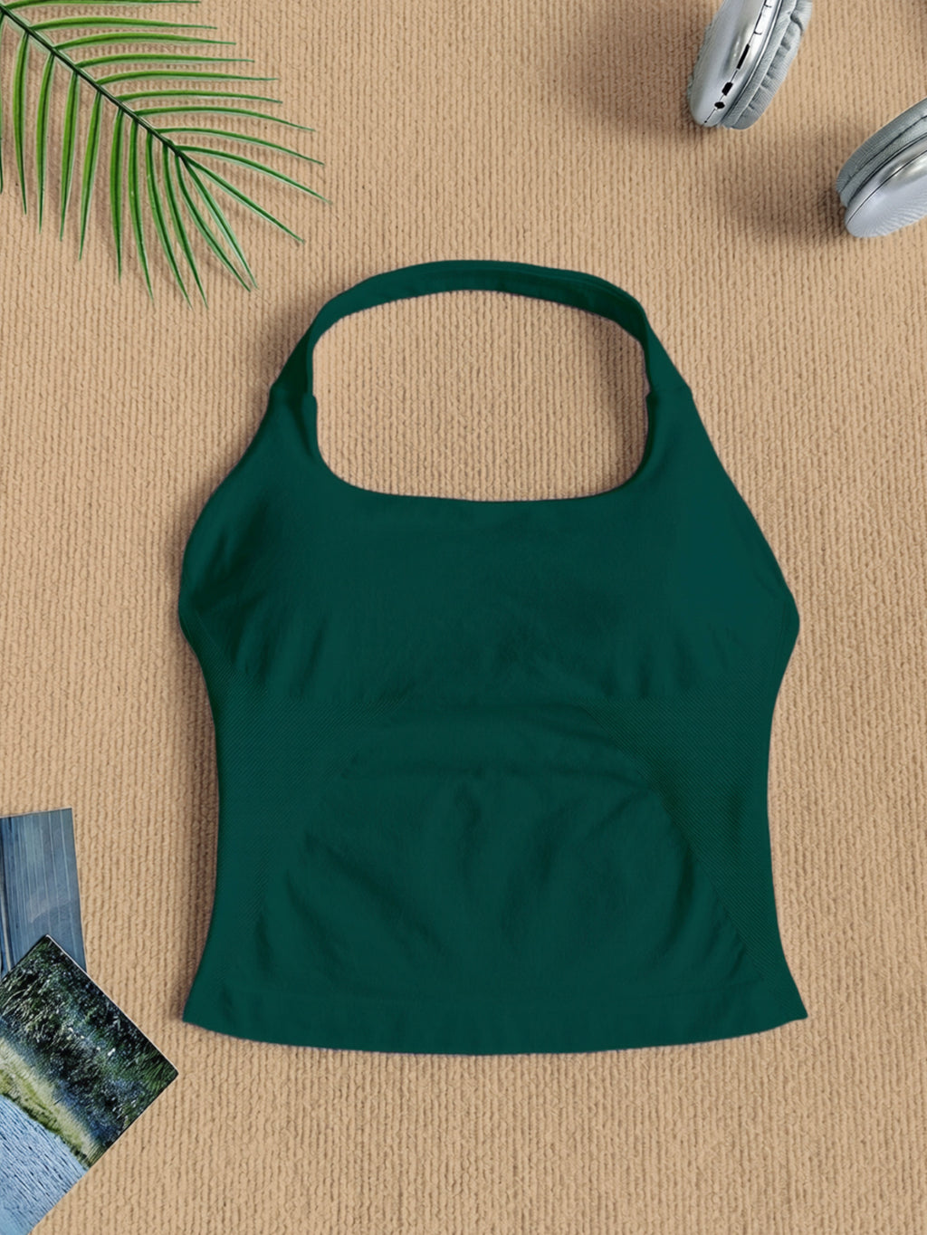Women Square Neck Halter Neck Seamless Yoga Fitness Tank Top with Bra Pads