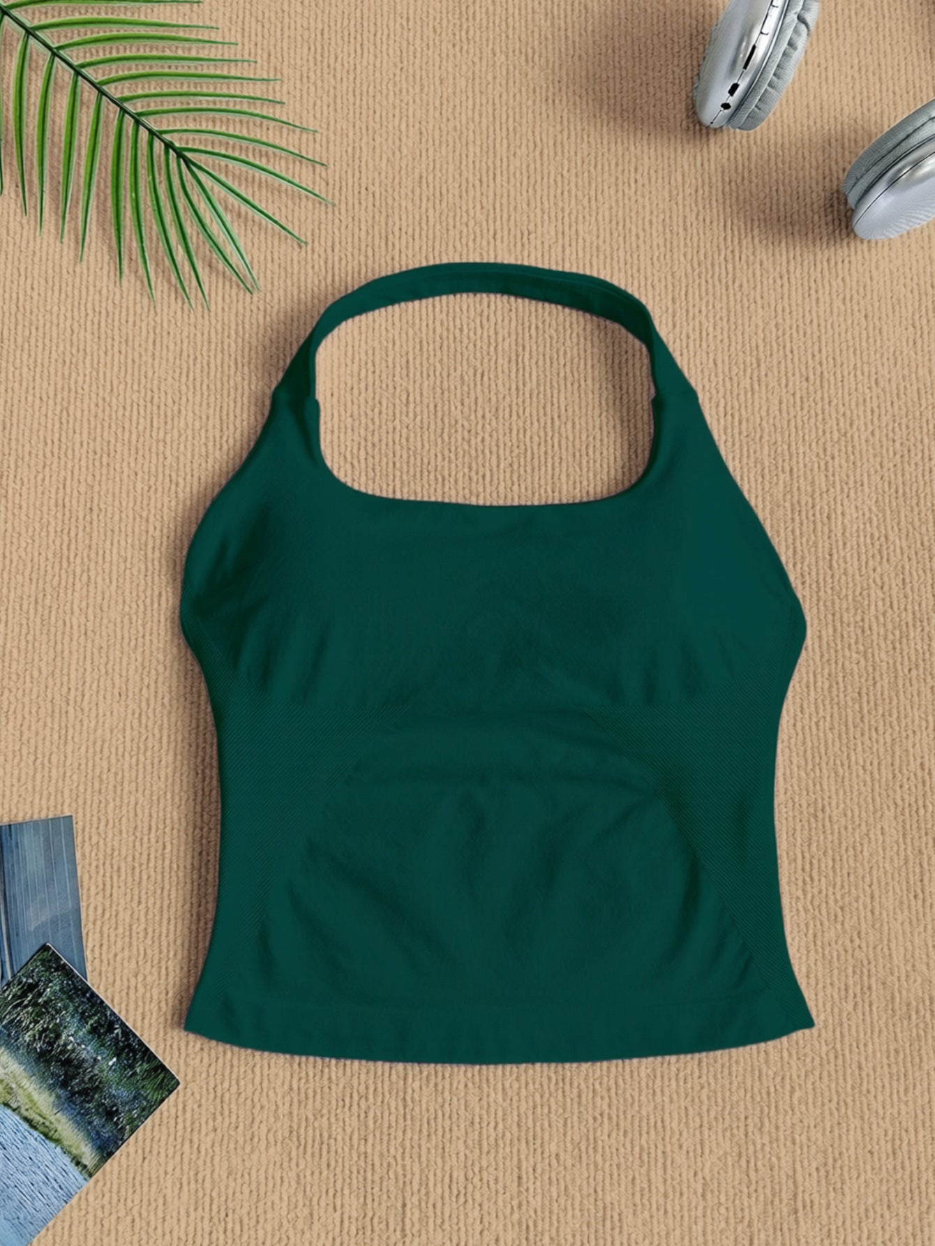 Women Square Neck Halter Neck Seamless Yoga Fitness Tank Top with Bra Pads