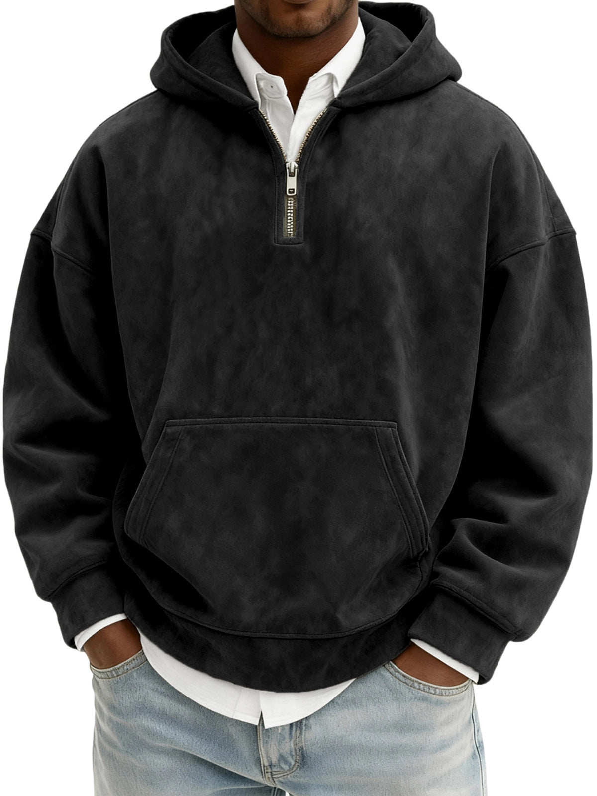 Hoodie Half Zipper Solid Color Loose Sweater