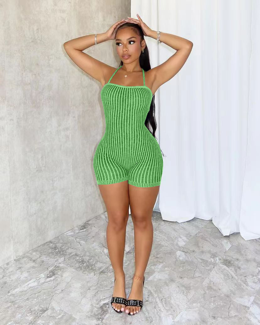 Women Casual Backless Lace-Up Knitting Jumpsuit