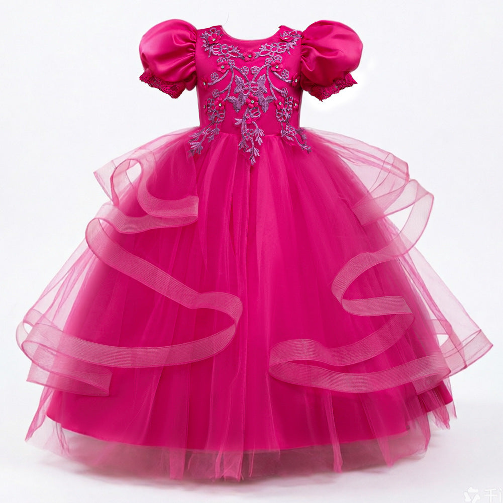 Kids Summer Beaded Wedding Princess Flower Girl Dress