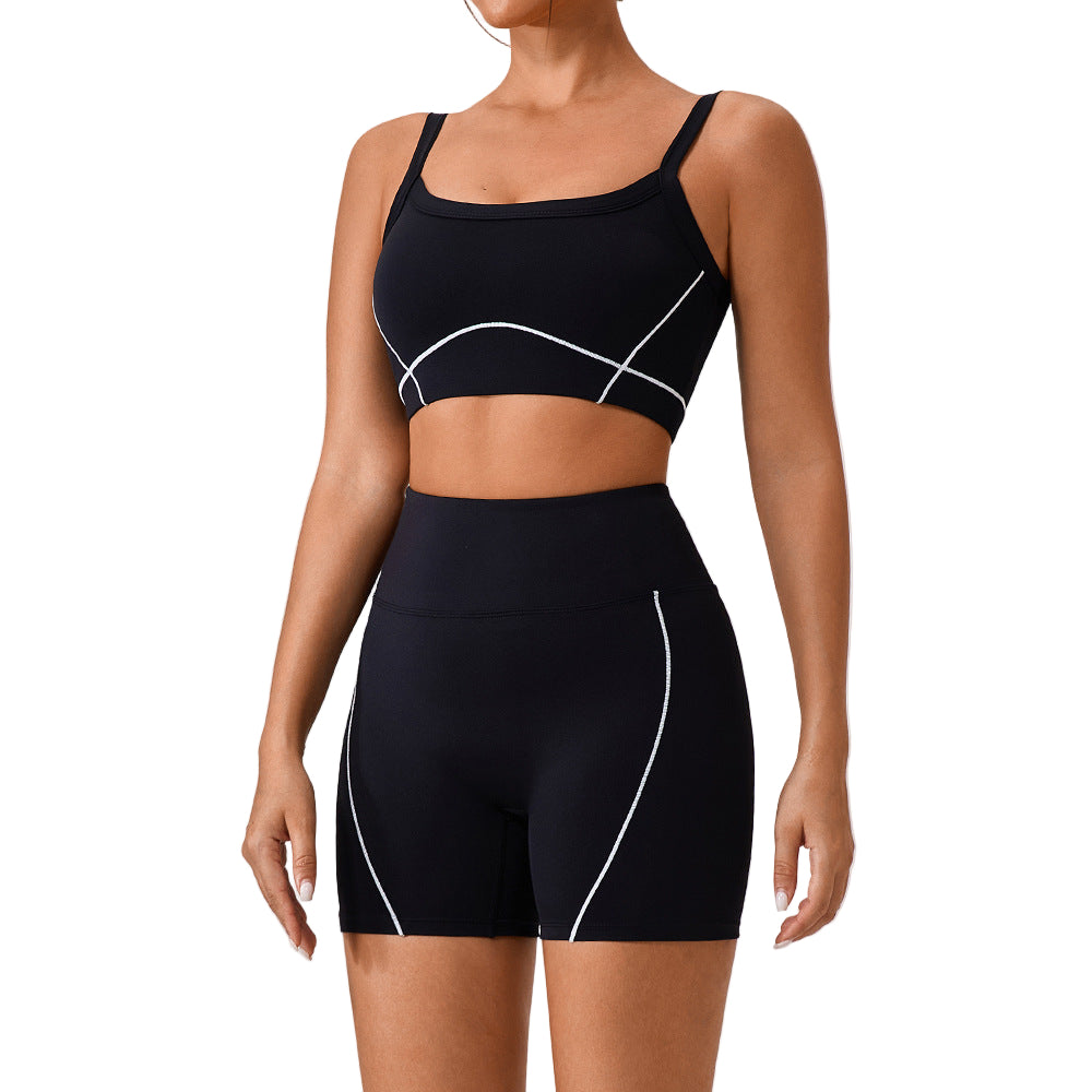 Women's Contrast Color Yoga Suit - Spaghetti Strap Fitness Set