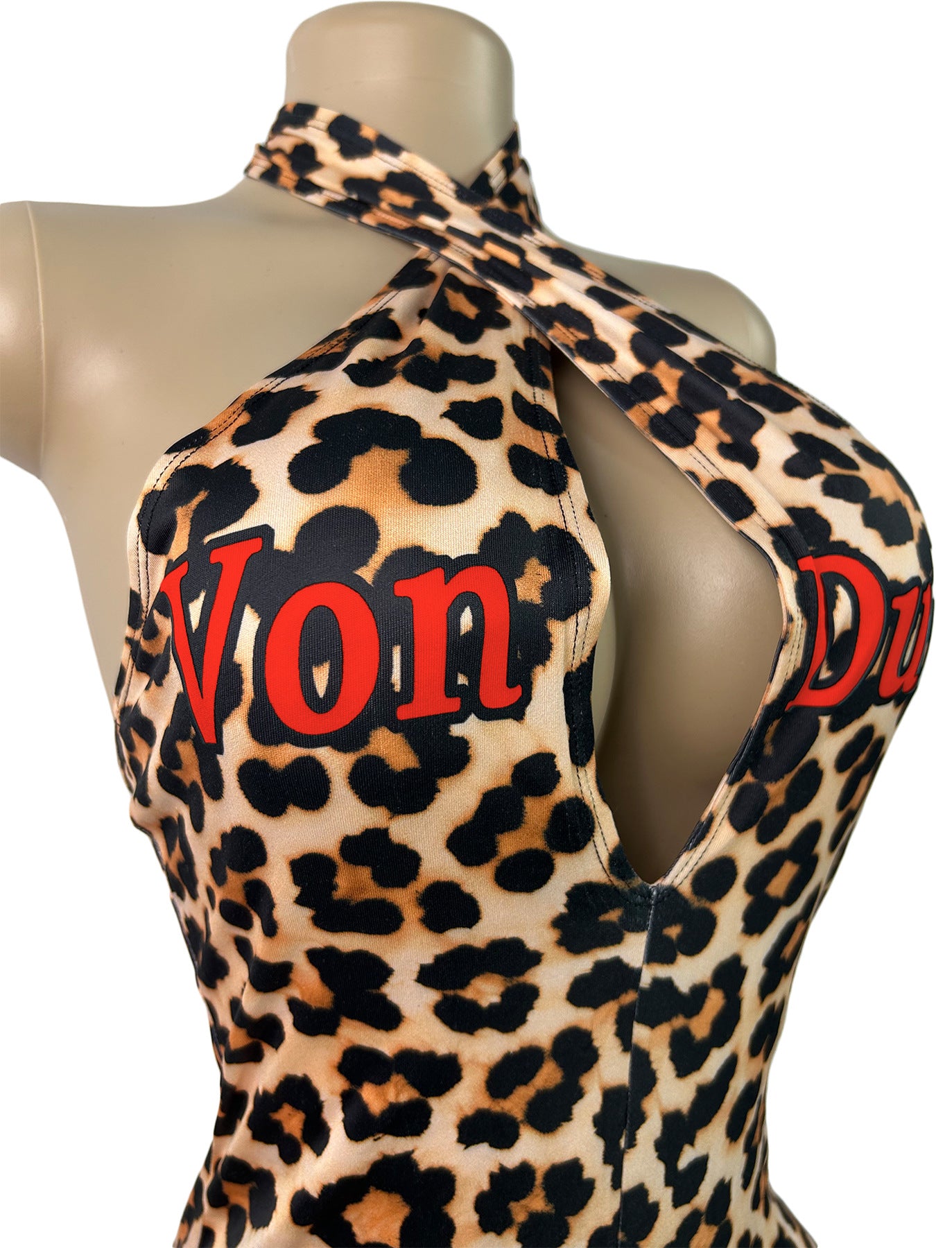 Women Fashion Cross Halter Neck Deep V Low Back Letter Print Jumpsuit Streetwear Outfit