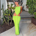 Women Summer Sexy Solid Color Sleeveless Low Back RuchedLong Dress