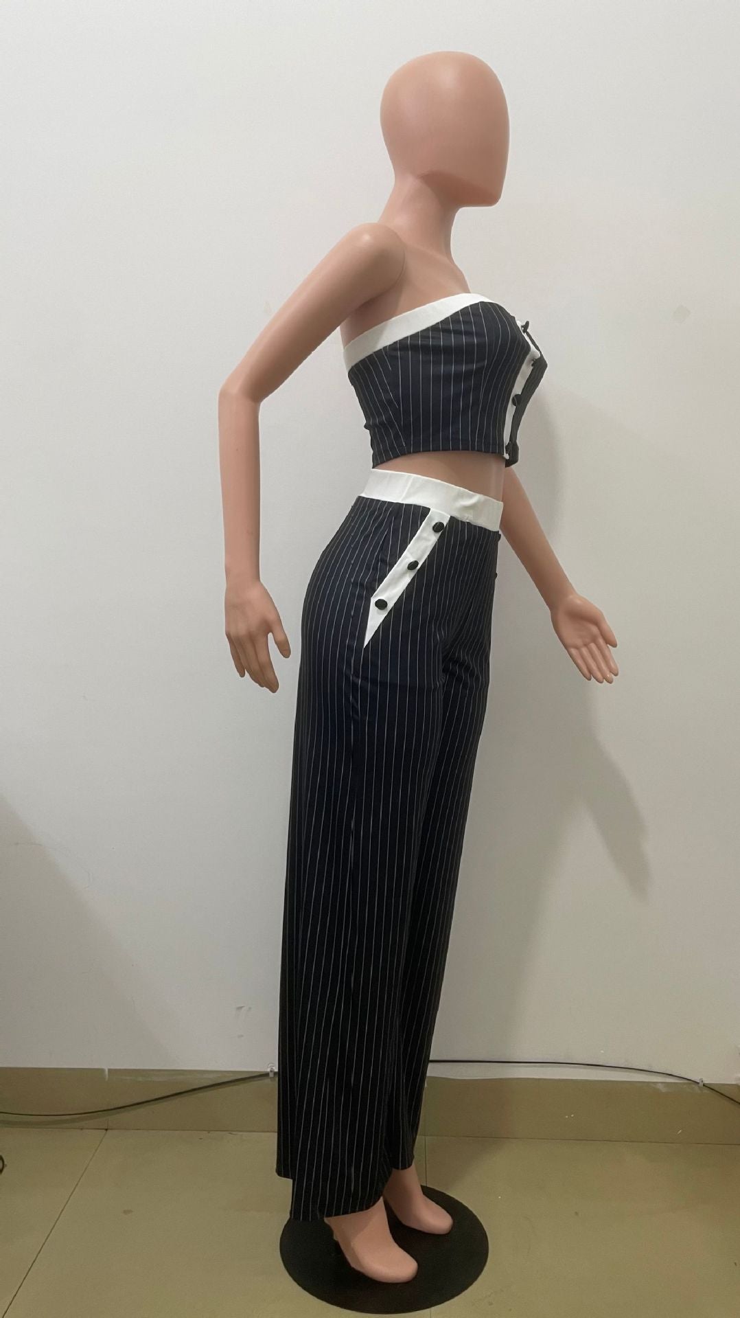 Summer Women Strapless Striped Pants Set Sexy Fashion Two-Piece Set