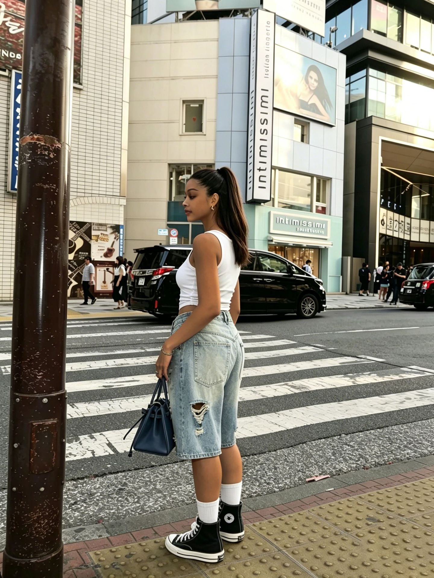 Women Ripped Washed Denim Bermuda Shorts