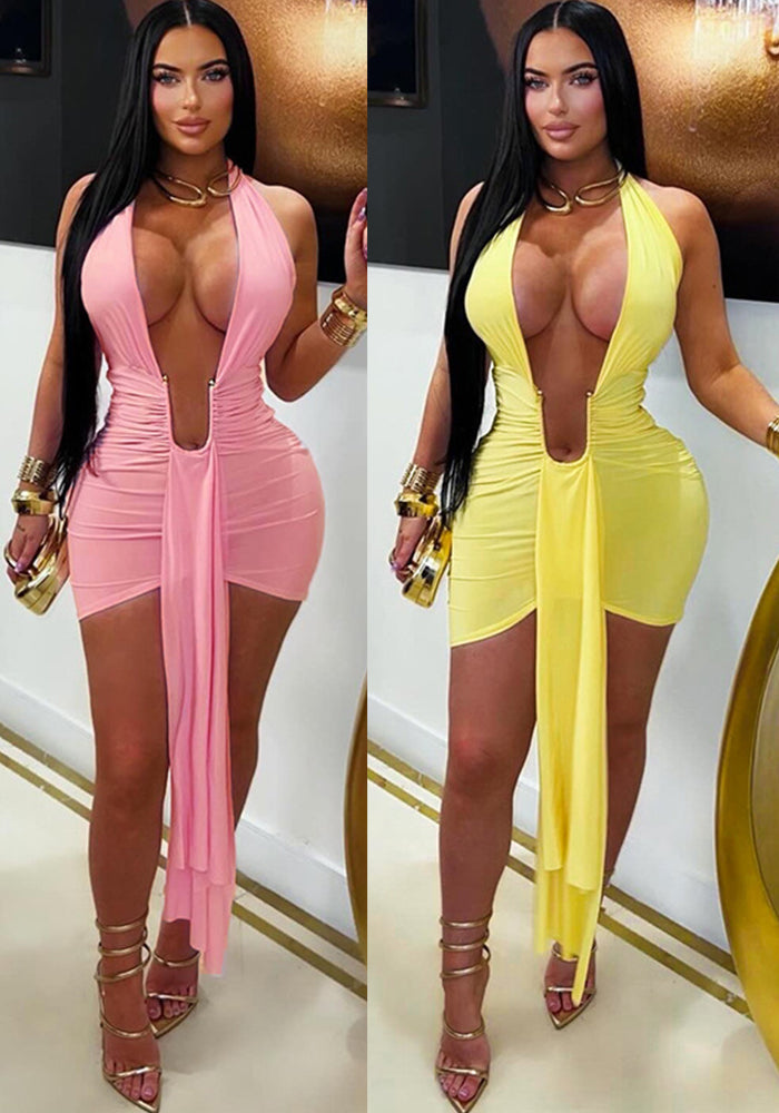 Women Halter Neck Lace-Up Backless Bodycon Dress - Infinite Luxe