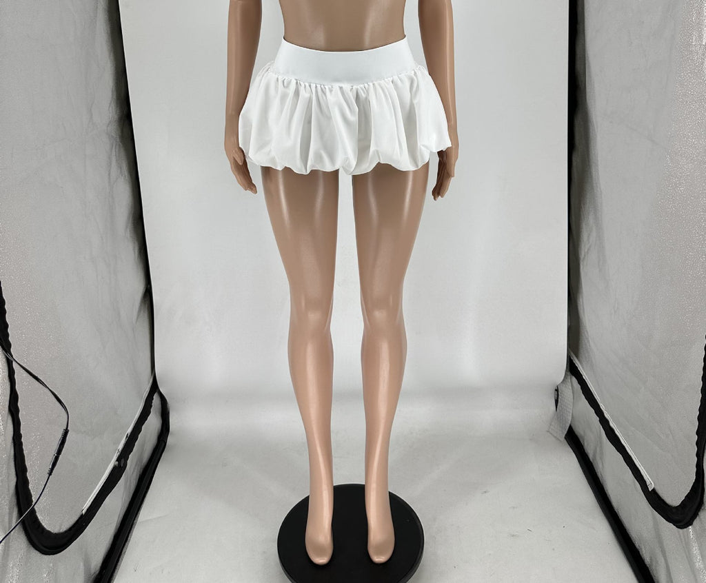 Women's Solid Stretch Bubble Skirt — Pleated Mini Skirt