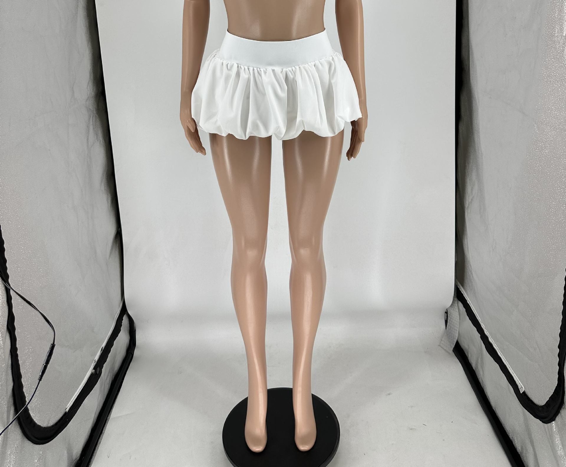 Women's Solid Stretch Bubble Skirt — Pleated Mini Skirt