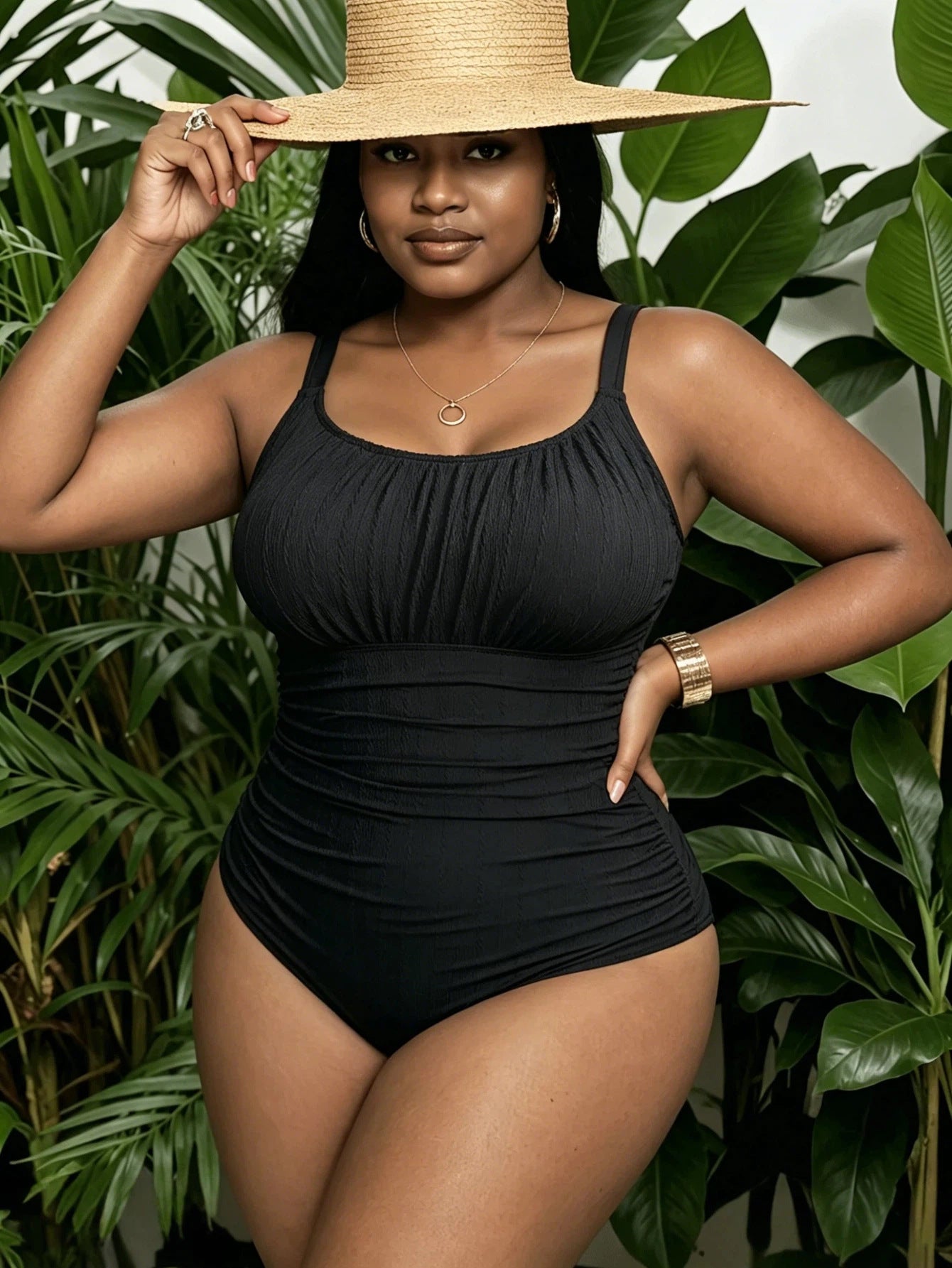 Plus Size Women Pleated One-Piece Swimwear Swimwears