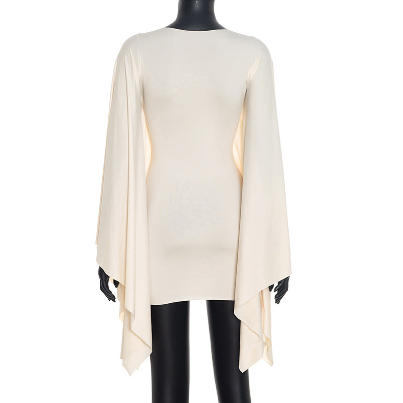 Autumn Women's Solid Color Casual Bat Sleeve Long Sleeve Round Neck Dress