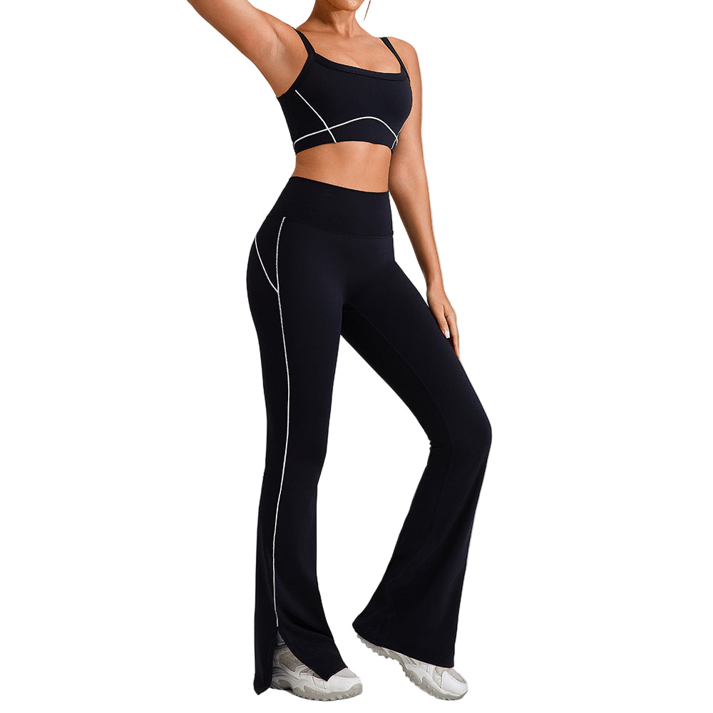 Women's Contrast Color Yoga Suit - Spaghetti Strap Fitness Set