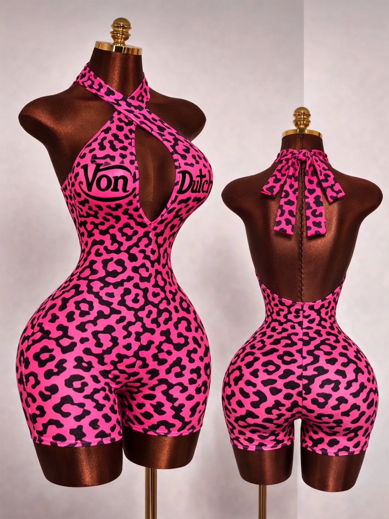 Women Fashion Cross Halter Neck Deep V Low Back Letter Print Jumpsuit Streetwear Outfit