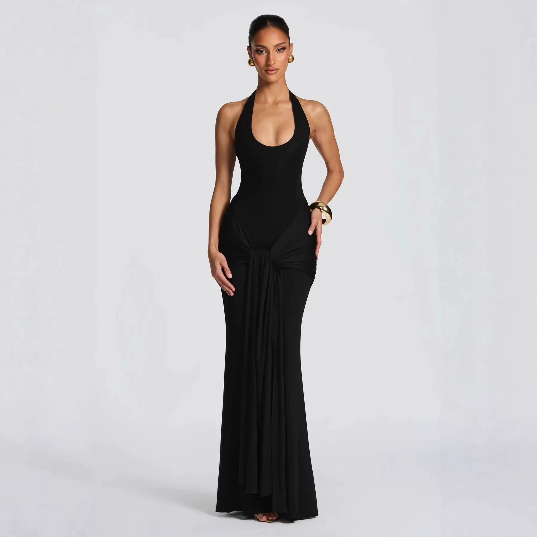Women U-Neck Sleeveless Ribbon Bodycon Dress