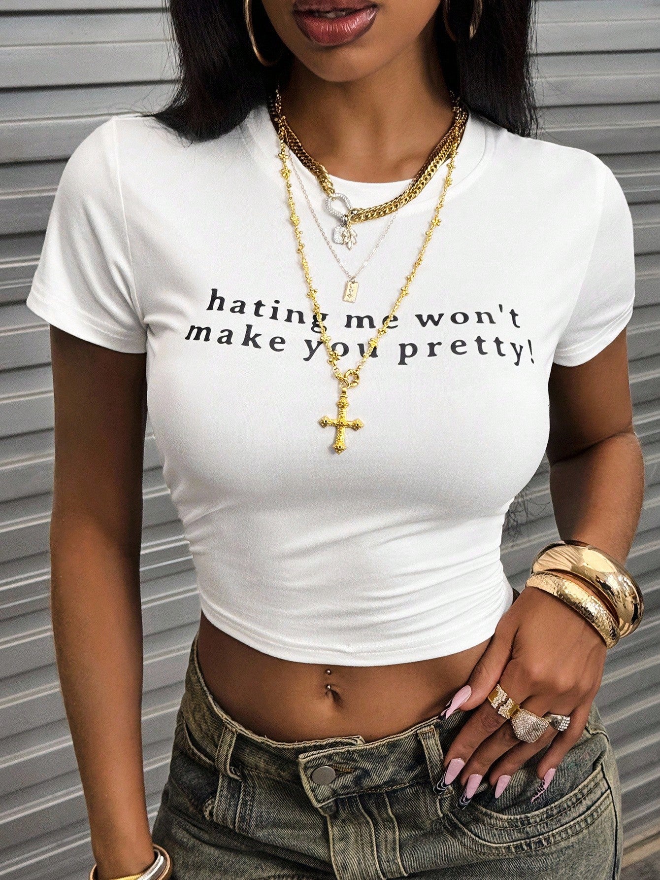 Women'S Fashion Trendy Round Neck Slim Fit Short Sleeve T-Shirt