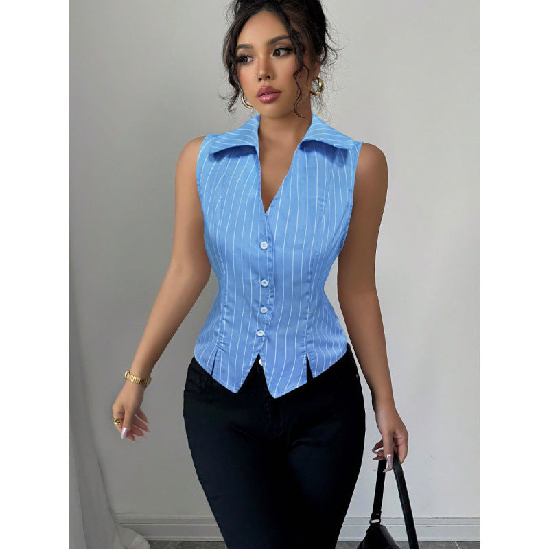 Women Summer Striped Sleeveless Shirt Top
