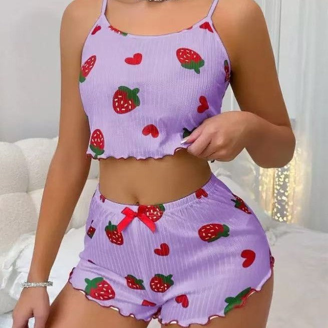 Women's Cute Printed Camisole Pajama Set - Sleeveless Loungewear