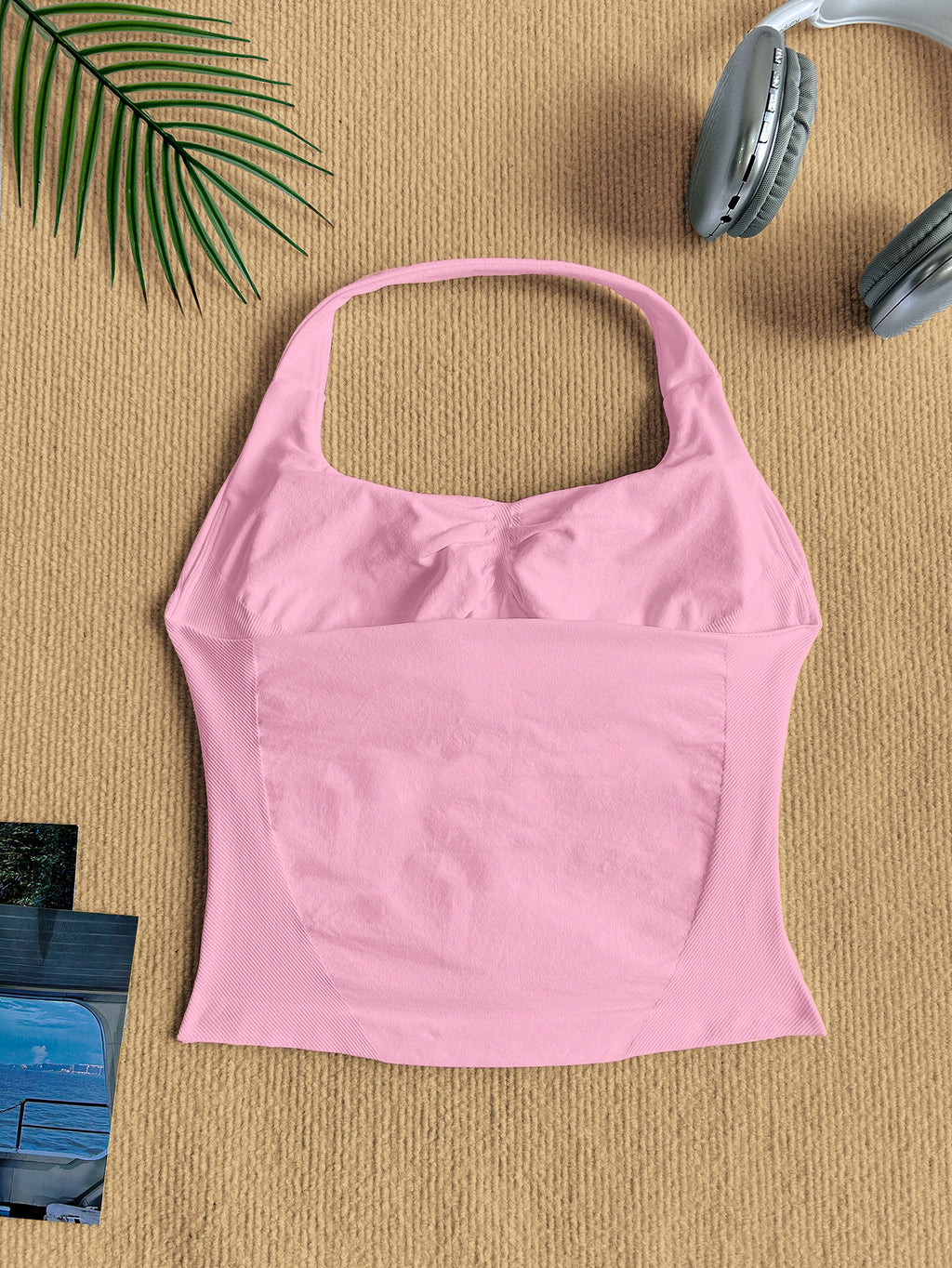 Women Square Neck Halter Neck Seamless Yoga Fitness Tank Top with Bra Pads